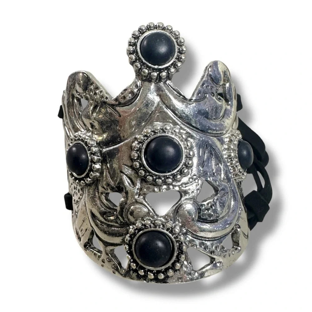 Free People Bohemian Witchy Ornate Coronation Cuff Bracelet Black Silver NWT